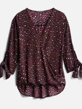 Beacon Maroon Leopard Wrap Blouse with Tie Sleeves